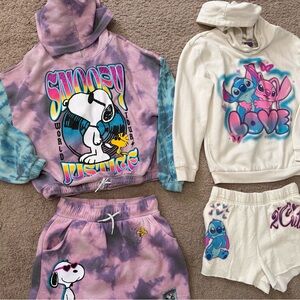 Disney Snoopy and Stitch Tie-Dye Hoodie and Shorts Set
